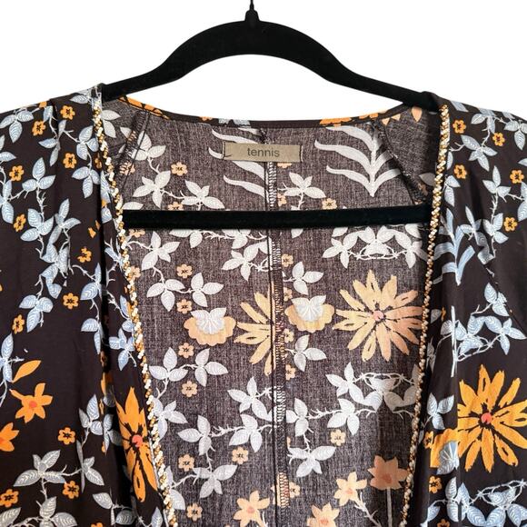 tennis Sx l/XL Long Kaftan Coverup Floral Beaded Beach Pool Vacation Boho Cruise - Picture 3 of 16